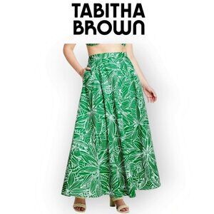 Tabitha Brown Target Green Floral Cotton Maxi Skirt Elastic Waist Pockets Size M